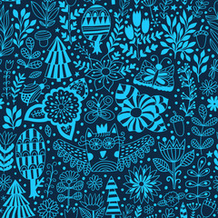 Vector forest design, floral seamless pattern