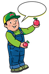 Funy farmer or gardener with apples