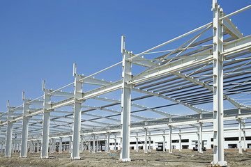 Fototapeta premium In the construction site, steel structure is under construction