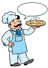 Funny cook or chef with pizza