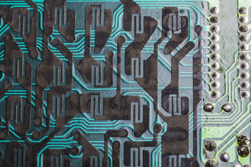 Electronic welding blue board close up