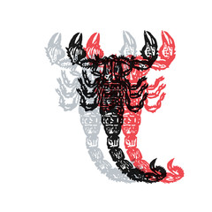Vector Illustrated scorpion in engraved technic on white background