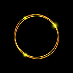 Energy frame. Magic light neon energy circle. Glowing fire ring trace. Glitter sparkle swirl trail effect