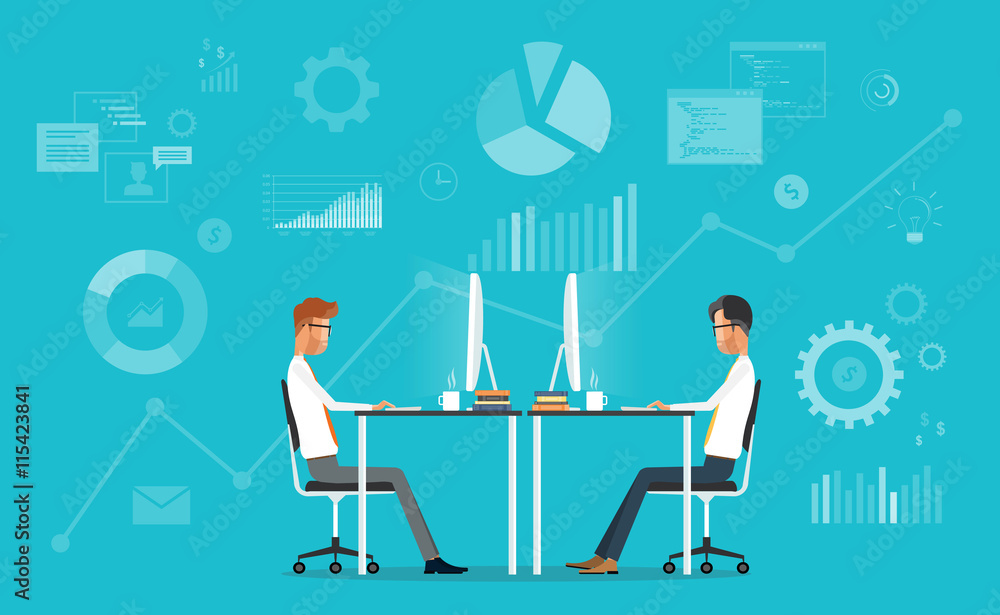 Aufkleber business team working concept and two business meeting on graph background
