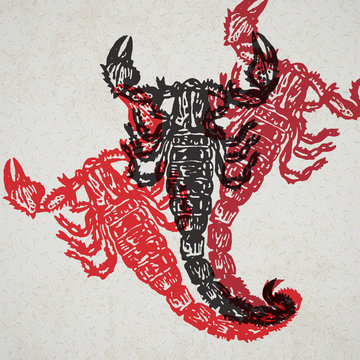 Vector Illustrated scorpion in engraved technic on old paper