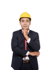 Asian young businessman architect on white background