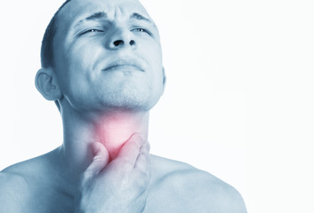 man with throat or neck irritation