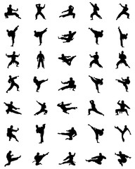 Black karate silhouettes on the white background, vector © KatarinaF