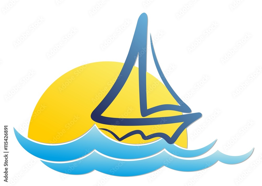 Wall mural sailing vessel Logo in the sea. 