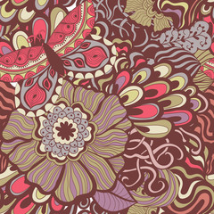 Colorful vivid vector seamless abstract hand-drawn pattern