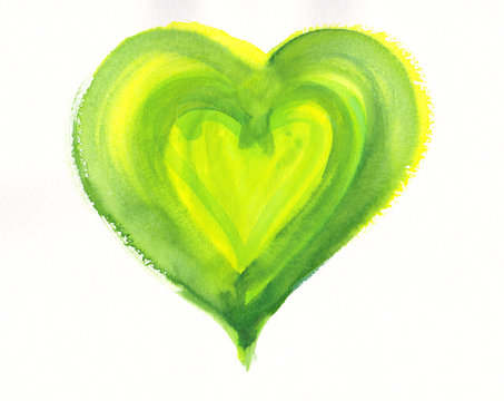 Green and yellow heart watercolor painting