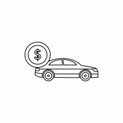 Car and dollar sign icon in outline style isolated vector illustration