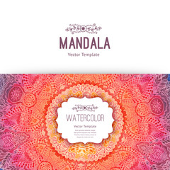 Watercolor mandala, lace ornament made of round pattern in oriental style.
