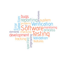 Software testing informative cloud. Vector illustration of stages in developing applications.