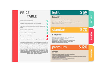 Web Pricing Table Design For Business. Vector Illustration