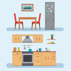 Kitchen with furniture set.