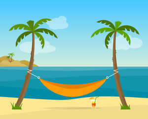 Hammock with palm trees on beach