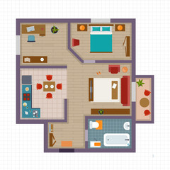 Detailed apartment furniture overhead top view