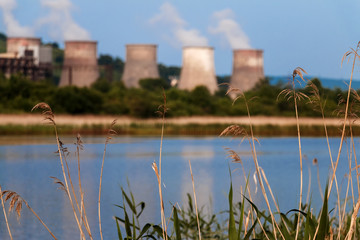 Power plant on the river bank