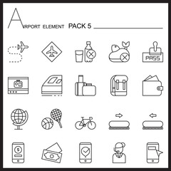Airport Element Line Icon Set 5.Mono pack.
