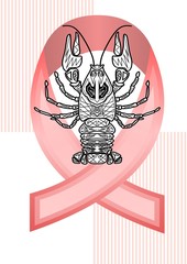 Anticancer woman emblem with pink ribbon and monochrome cancer drawing, cancer awareness
