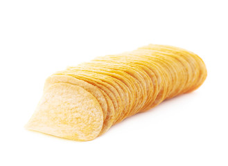 Stack of multiple potato chips isolated