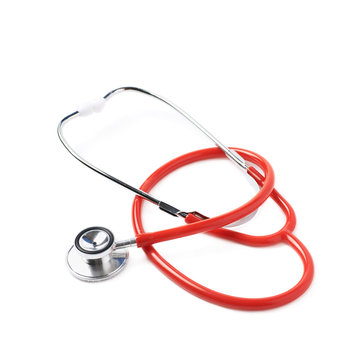 Red medical stethoscope isolated