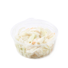 Creamy coleslaw salad in a box isolated