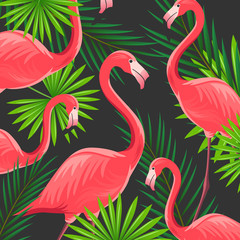 Vector Illustration of an Abstract Background with Flamingos