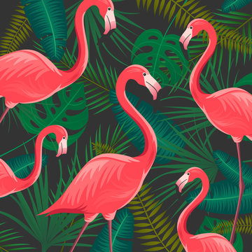 Vector Illustration of an Abstract Background with Flamingos