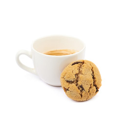 Coffee and chocolate chip cookie isolated