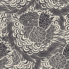 Seamless monochrome floral pattern