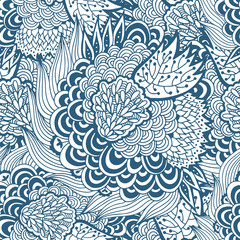 Seamless delicate floral pattern, monochrome vector background