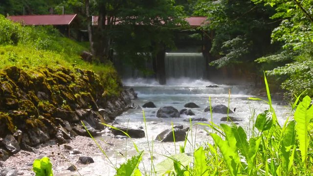Rapids on Partnach River under Partnachklamm is a scenic location and nature attraction in Germany near Garmisch Paterkirchen.