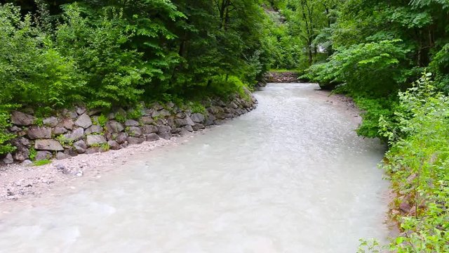 Rapids on Partnach River under Partnachklamm is a scenic location and nature attraction in Germany near Garmisch Paterkirchen.