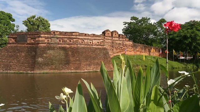 Chiang Mai moat and ancient wall , Thailand.