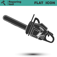 Chainsaw vector flat icon. Construction working tool item.