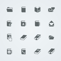 Simple set of books and mail. Flat icons for your design.