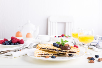 Breakfast toast with chocolate nut paste