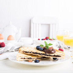 Breakfast toast with chocolate nut paste