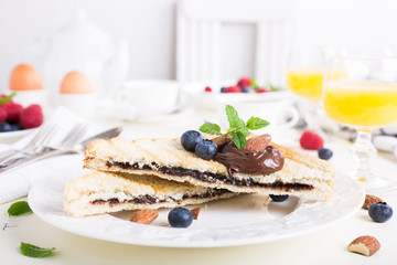Breakfast toast with chocolate nut paste