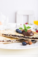 Breakfast toast with chocolate nut paste