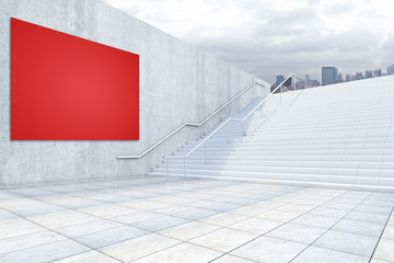 Concrete stairs with red billboard