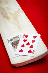 Wooden baccarat pallette holding a winning nine, Baccara is the casino game also known as “ punto banco “