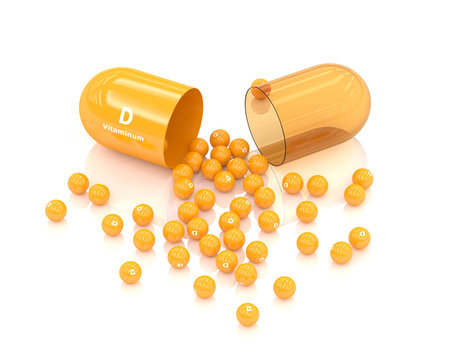 3d Rendering Vitamin D Capsule Lying On White
