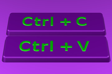 Concept: Copy paste buttons. 3D rendering.