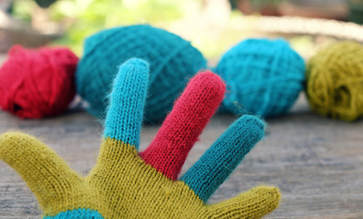 colorful knitted gloves for cold day