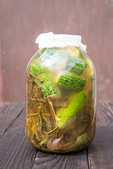 Large glass jar with homemade pickles