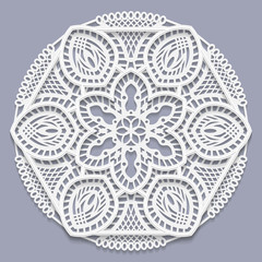 Lace 3D mandala, decorative flower,   lace doily, decorative  snowflake,  lace pattern, arabic ornament, indian ornament, embossed pattern, vector