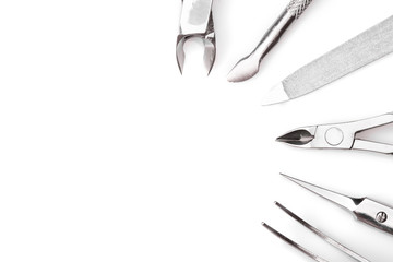 Tools of a manicure set on white background